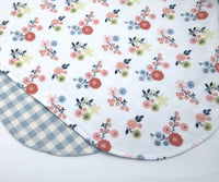 Blue and Terra Cotta Floral Flannel Baby Blanket