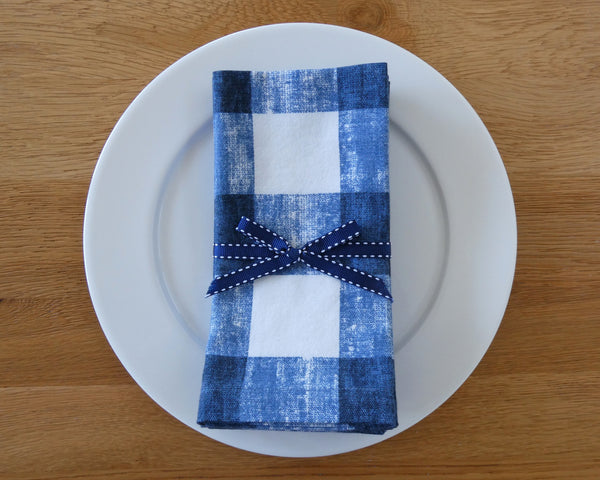 Navy Blue and White Check Napkin Set