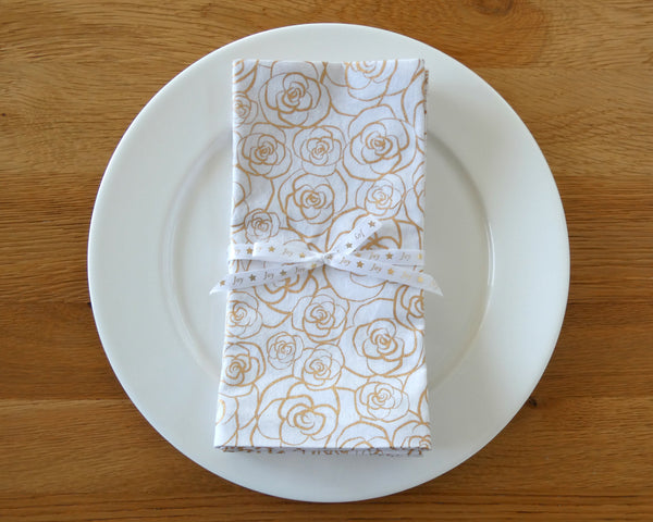 White and Gold Roses Napkin Set