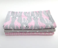 Giraffe Burp Cloth Set - Pink and Grey