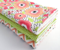 Coral and Green Floral Burp Cloth Set