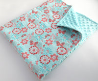 Aqua Floral and Butterfly Stroller Blanket