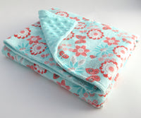 Aqua Floral and Butterfly Stroller Blanket