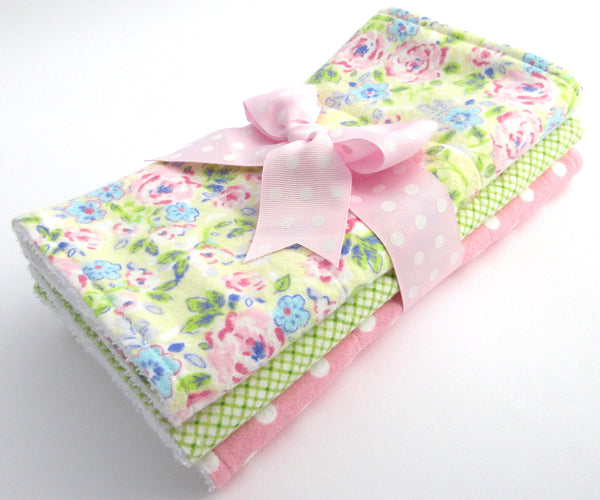 Yellow and Pink Floral Burp Cloth Set